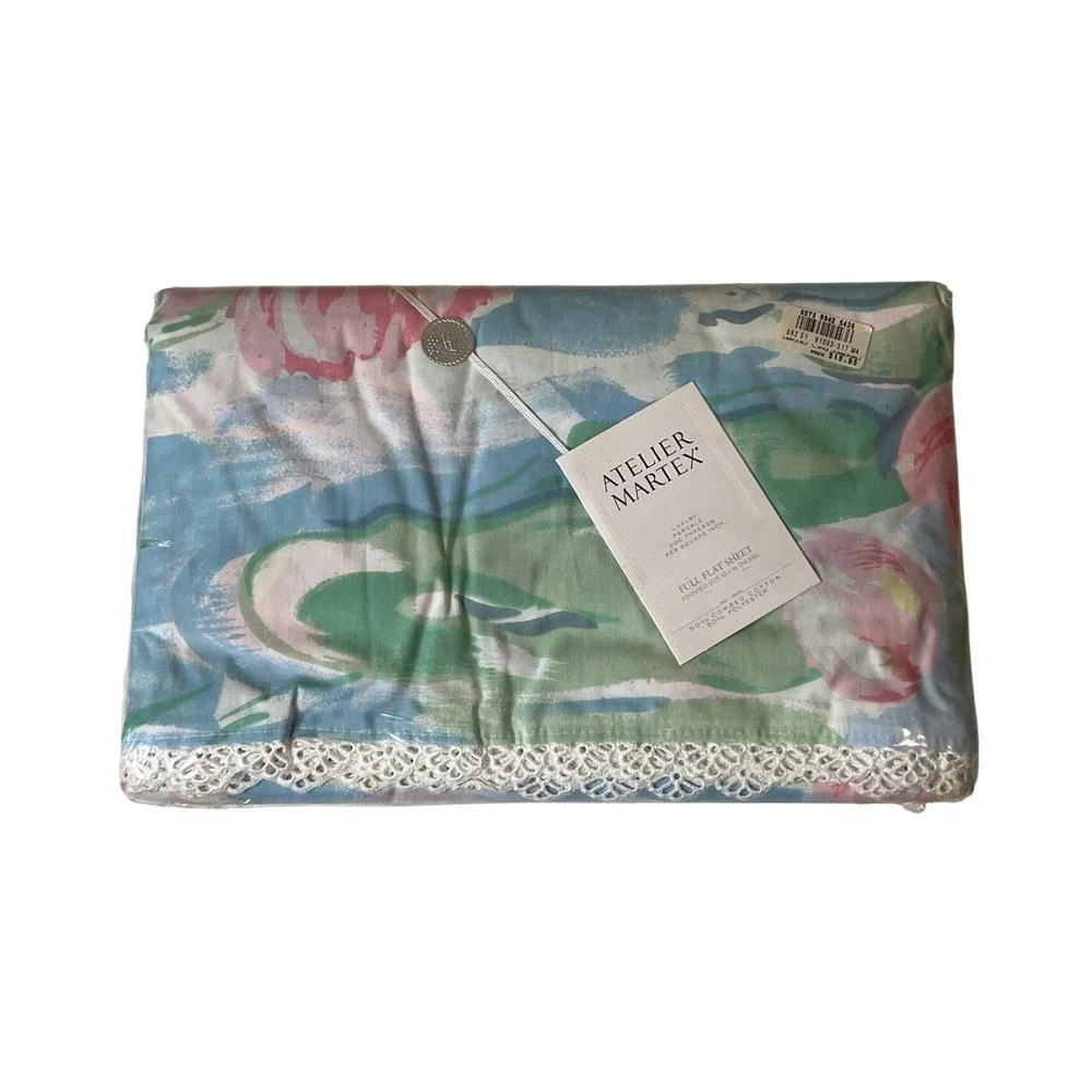 Vintage Atelier Martex Full Flat Sheet‎ Monet's Lilies Cotton Blend 1989 USA